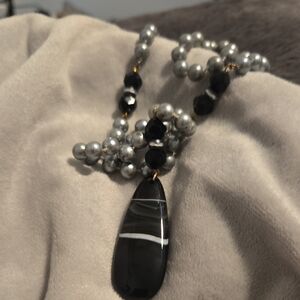 Chic Black and Silver Beaded Necklace